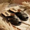 Lace Up Serena Black | Women's Cross Strap Flats | Casual & Semi-Formal
